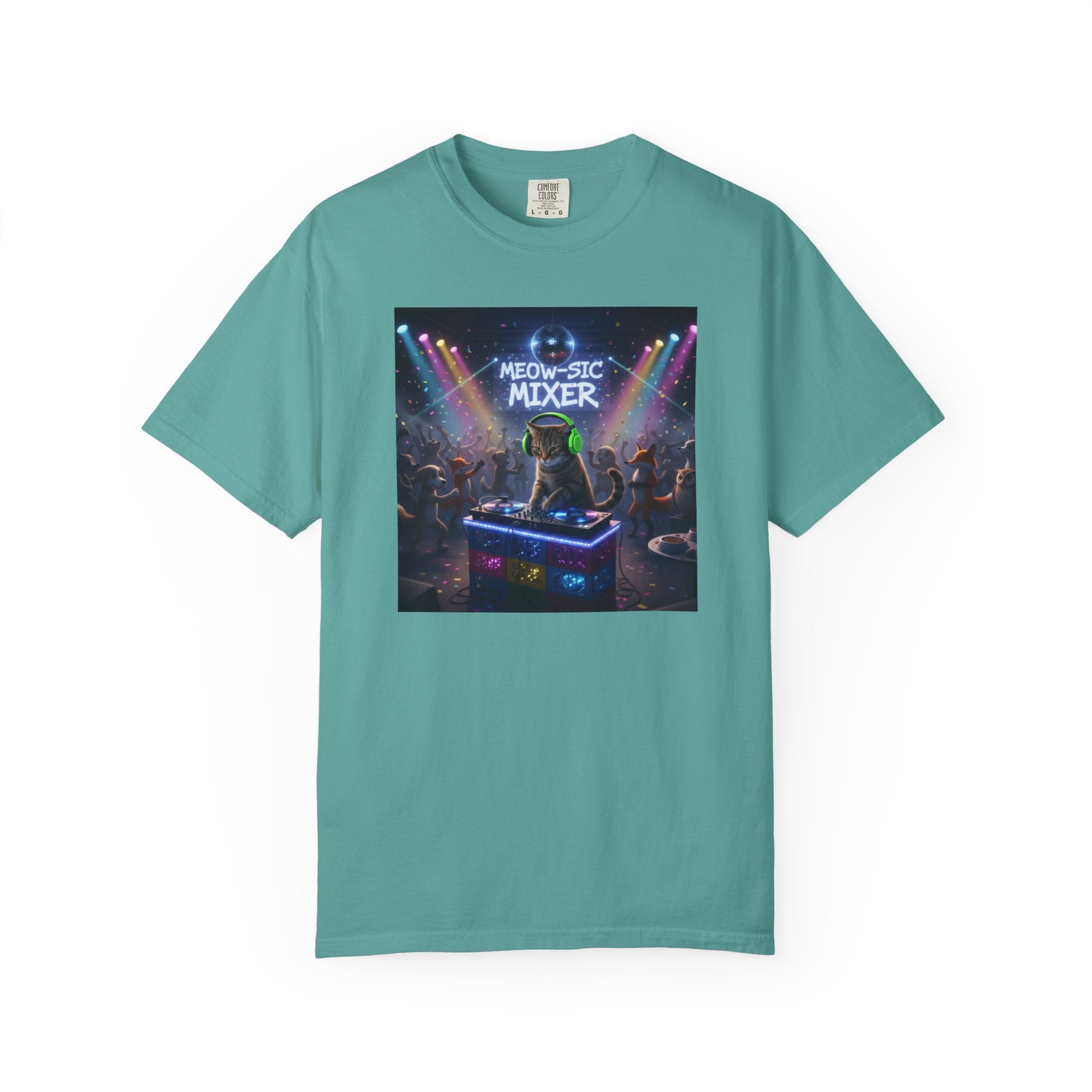 Melodic Mixer DJ Cat T-shirt | Neon Retro Music Party