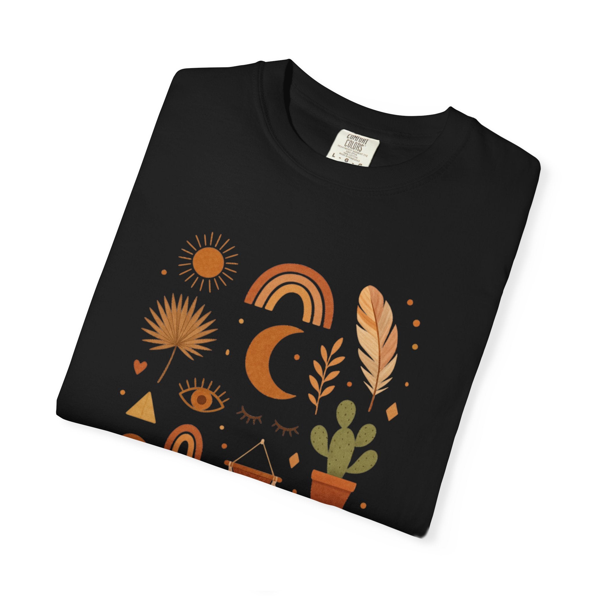 Boho Icons Mosaic T-Shirt | Crescent Moon Cactus Rainbows