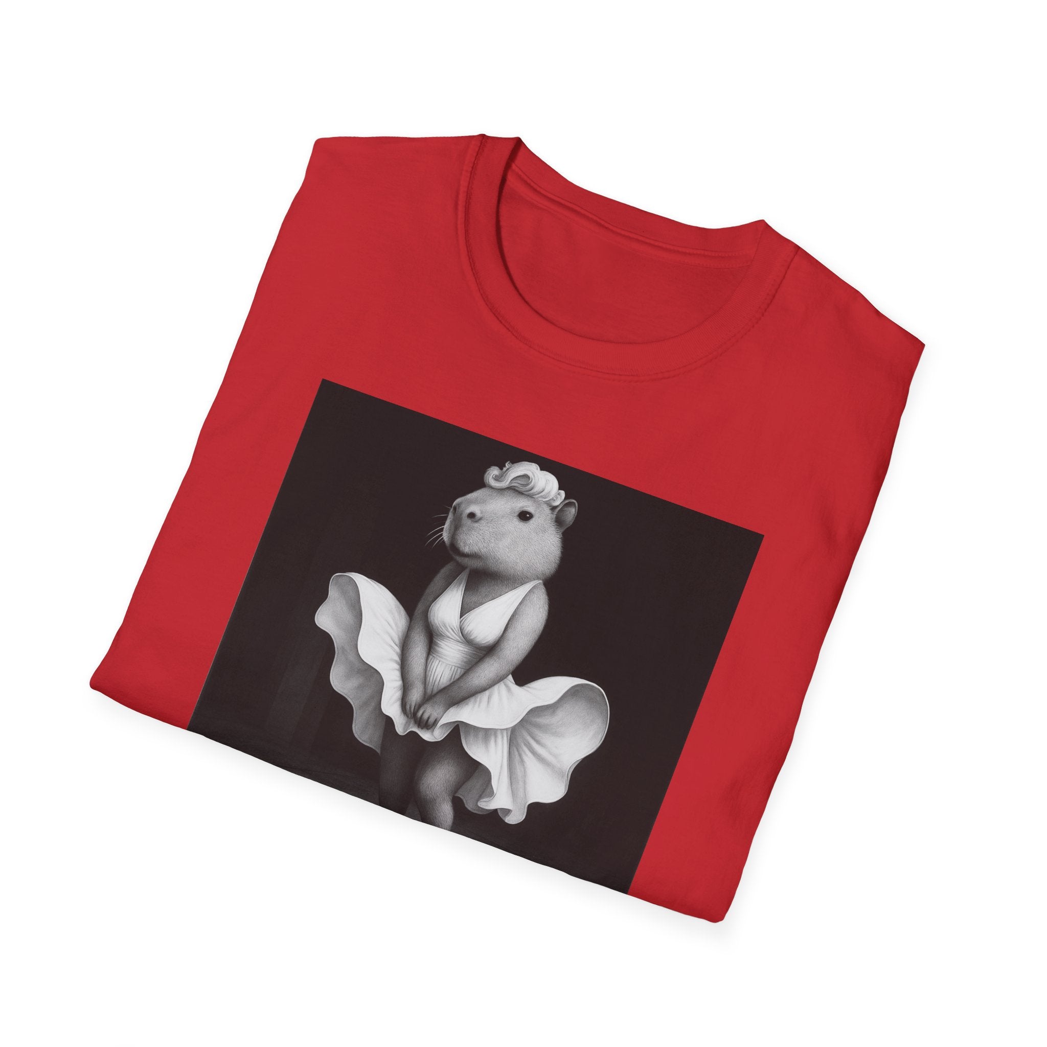 Capybara Blonde. Dress Pose T-Shirt | Retro Black & White Illustration