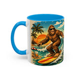 Surfing Bigfoot Mug | Retro Beach Sunset Bigfoot Wave Coffee Cup