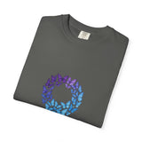 Blue Purple Butterfly Wreath T-shirt | Floral Circle Tee