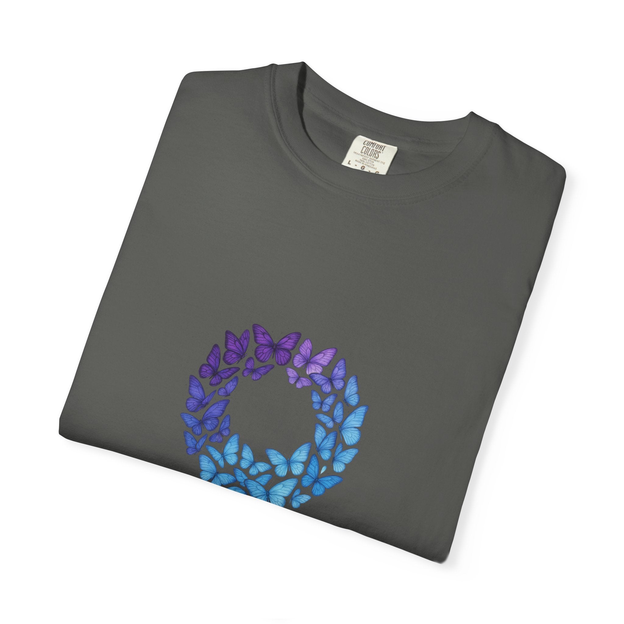 Blue Purple Butterfly Wreath T-shirt | Floral Circle Tee