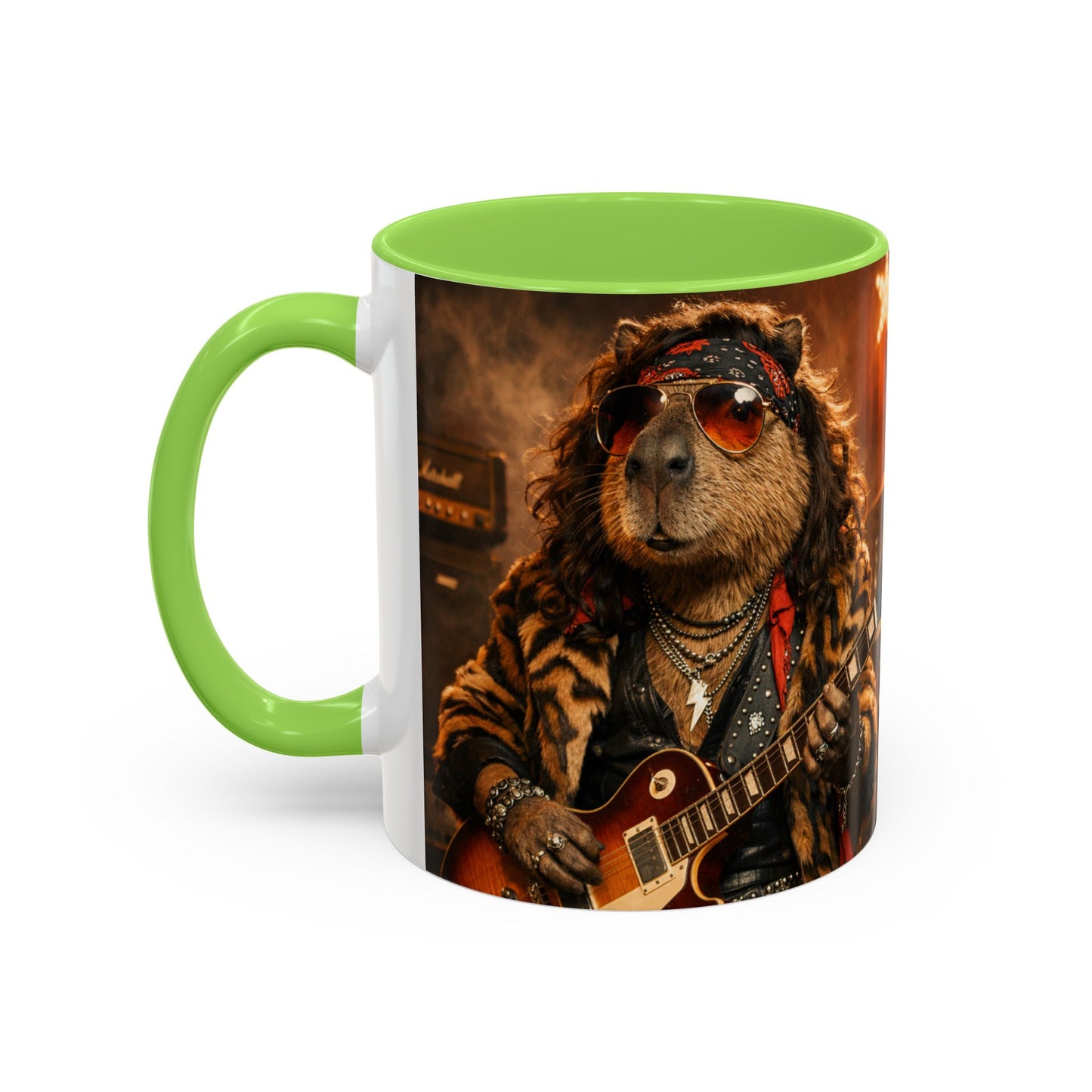 Rockstar Capybara with Guitar Mug | Color Accent Coffee Cup 11oz 15oz
