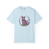 Floral Cat Illustration T-shirt | Botanical Kitty Circle Print