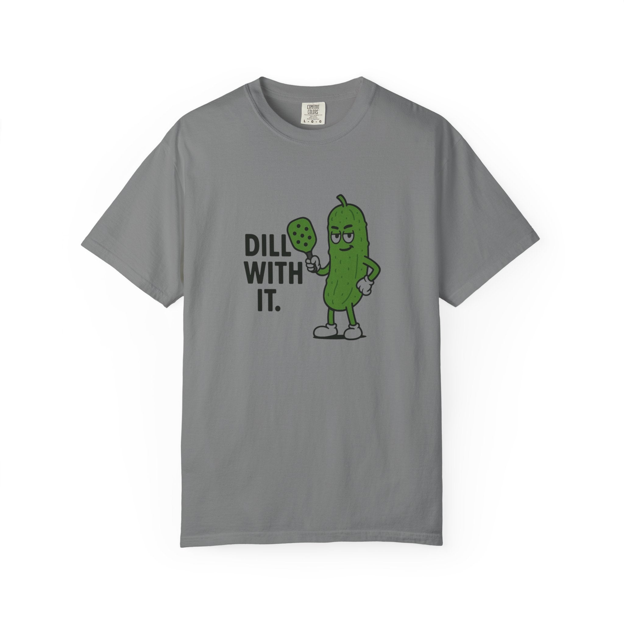 Dill With It Pickle Character T-shirt | Funny Vegan Food Pun Tee