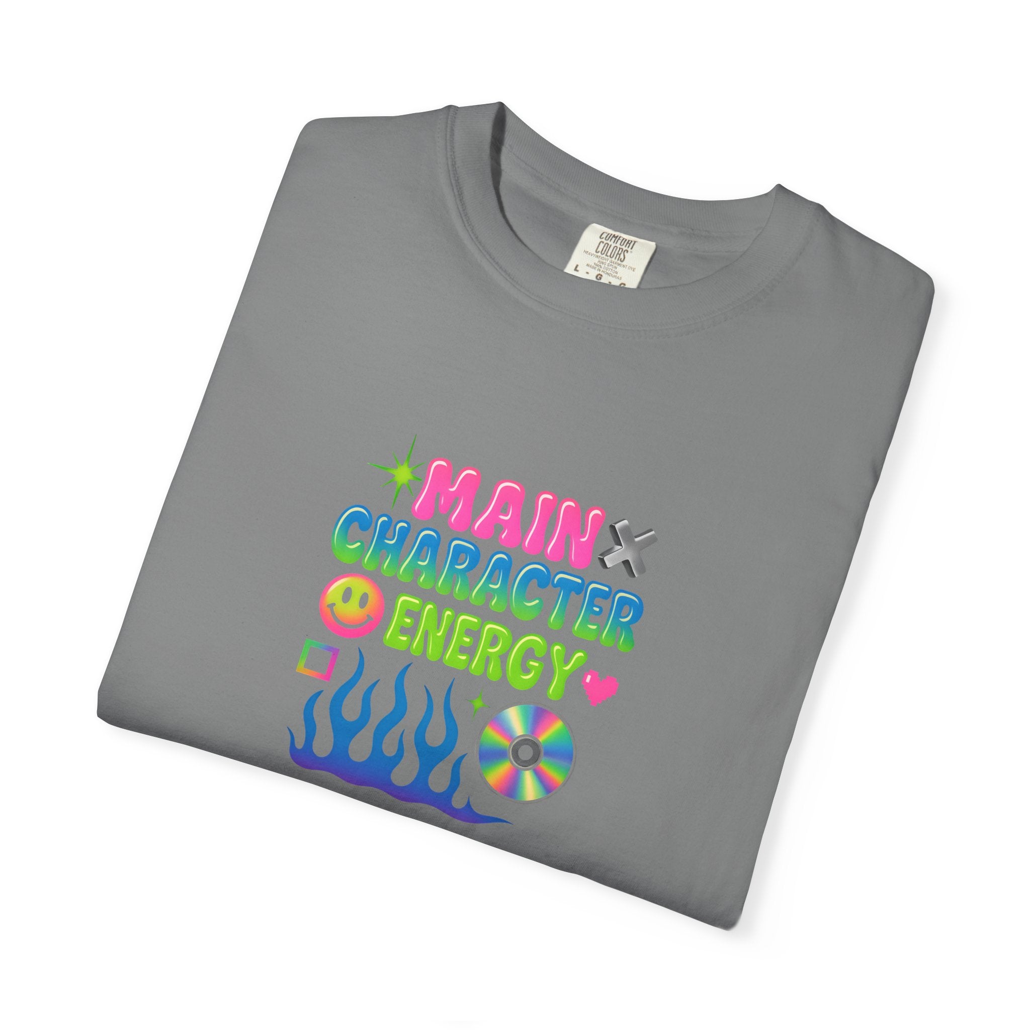 Main Character Energy T-shirt | Colorful Flame, Smiley Icons