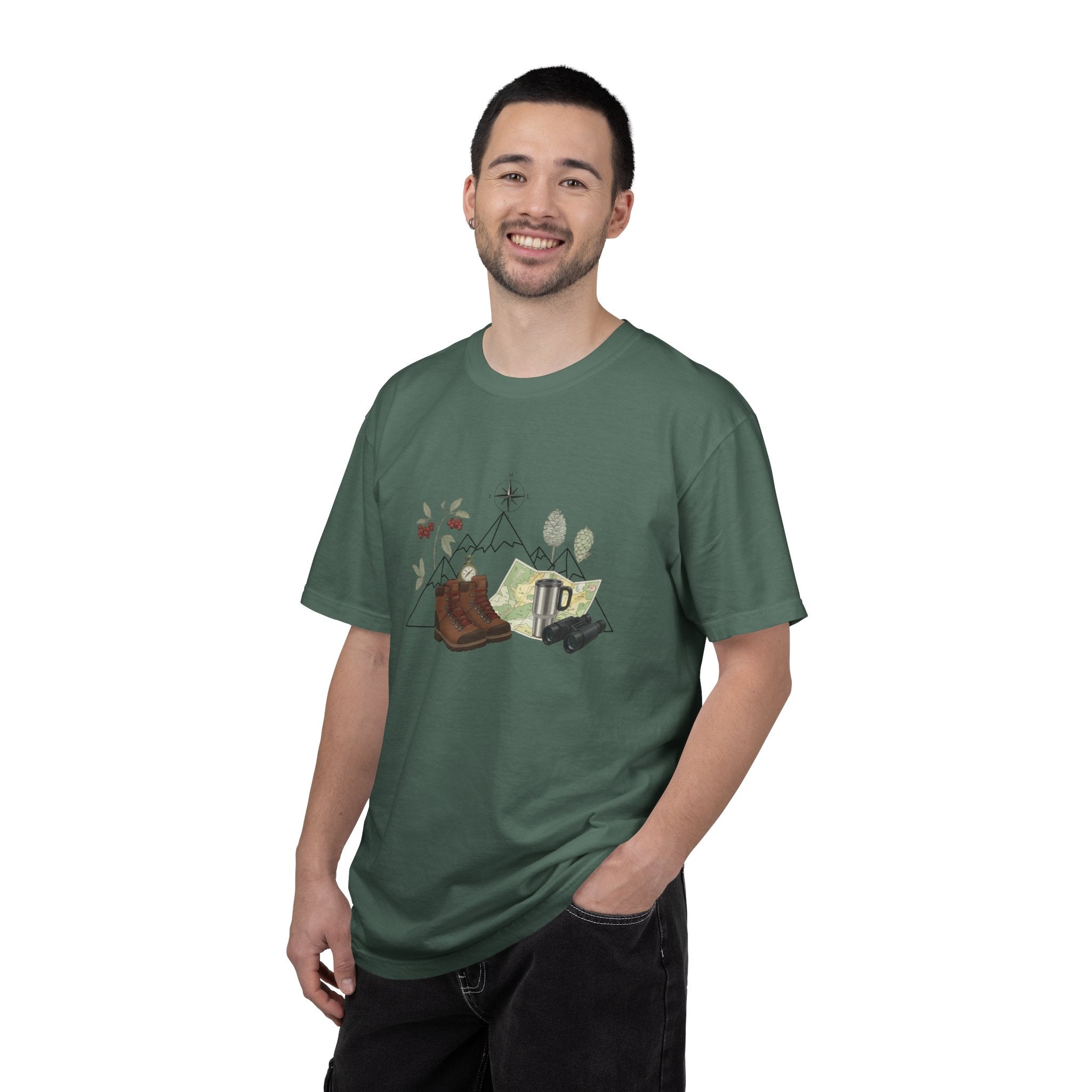 Camping Mountain Outdoors Graphic T-shirt | Hiking Boots Trees Flowers