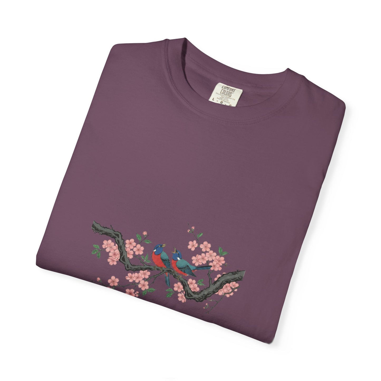 Birds on Cherry Blossom Branch T-Shirt | Japanese Floral Illustration