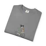 French Bulldog on Bicycle T-shirt | Cute Dog Illustration, 'Oui!' Text