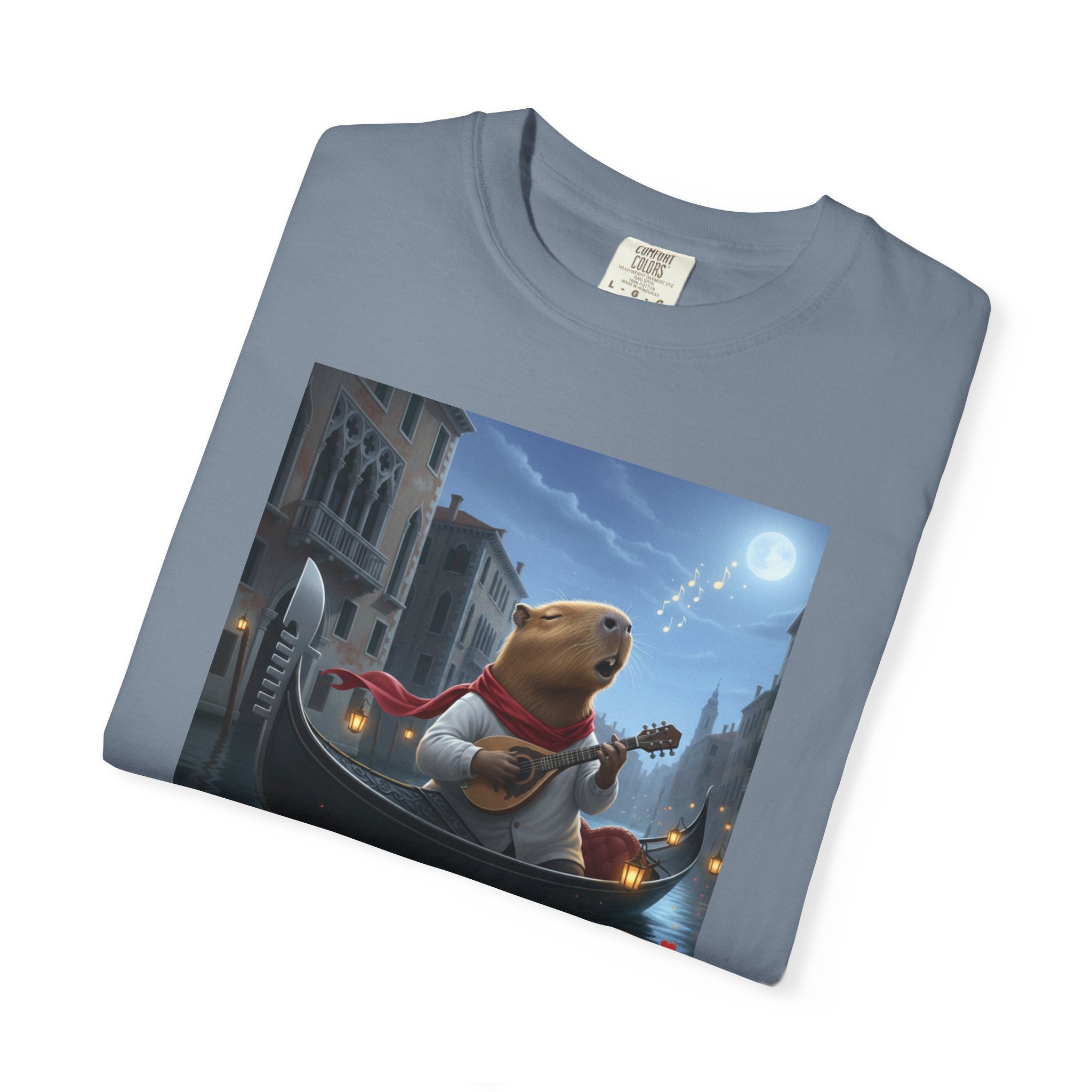 Capybara Gondolier Venice Night T-shirt | Romantic Venetian Canal Illustration
