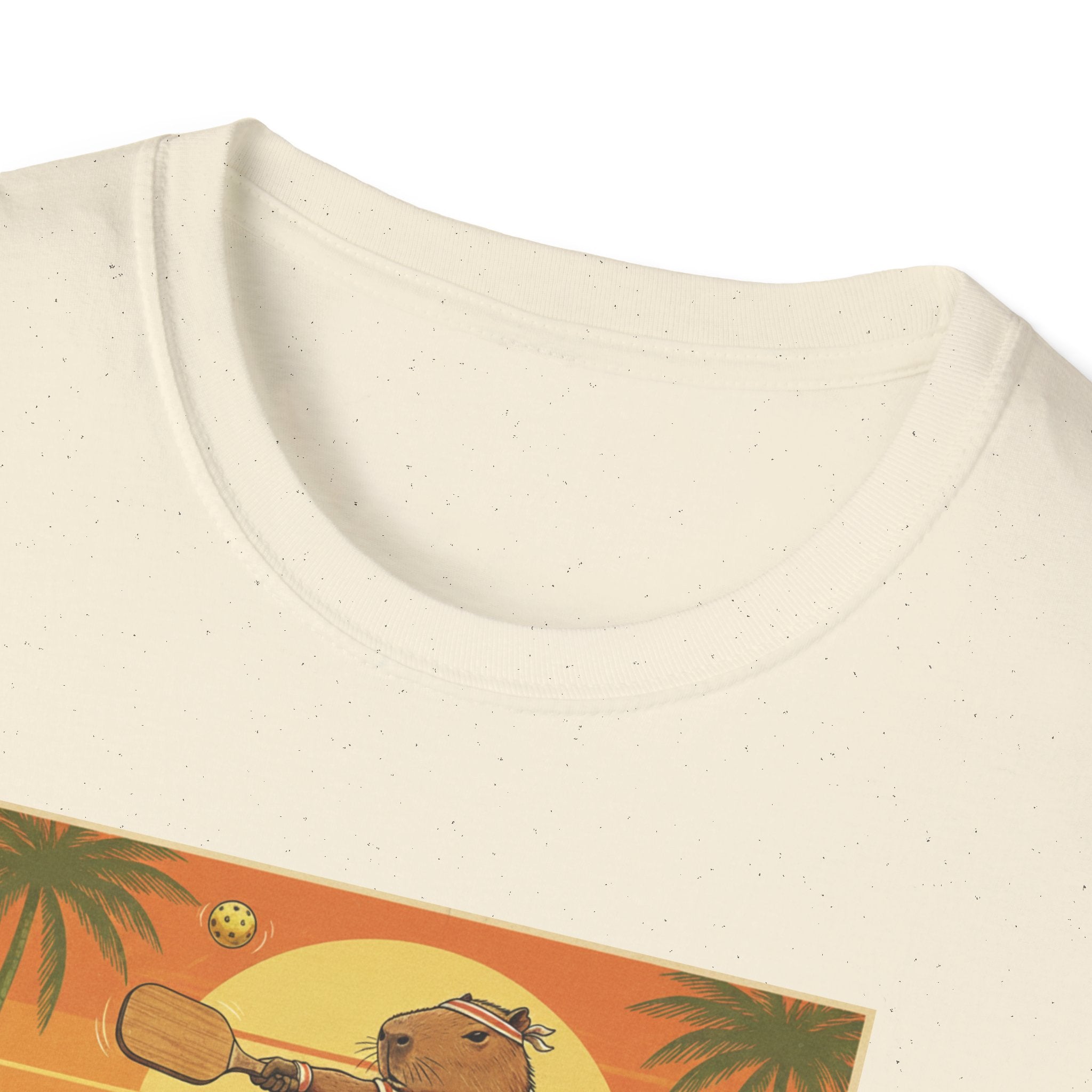 Capybara Ace Pickleball Player T-Shirt | Retro Tropical Court Design