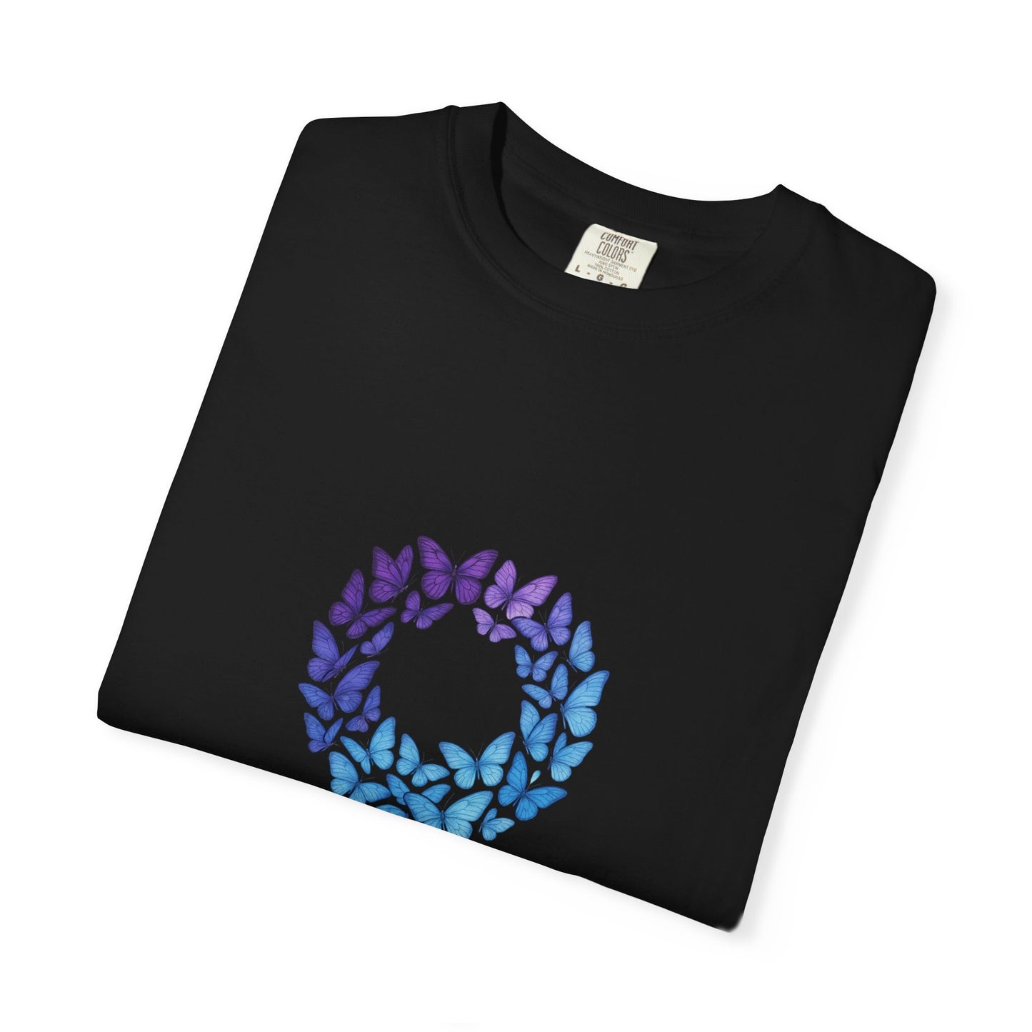 Blue Purple Butterfly Wreath T-shirt | Floral Circle Tee