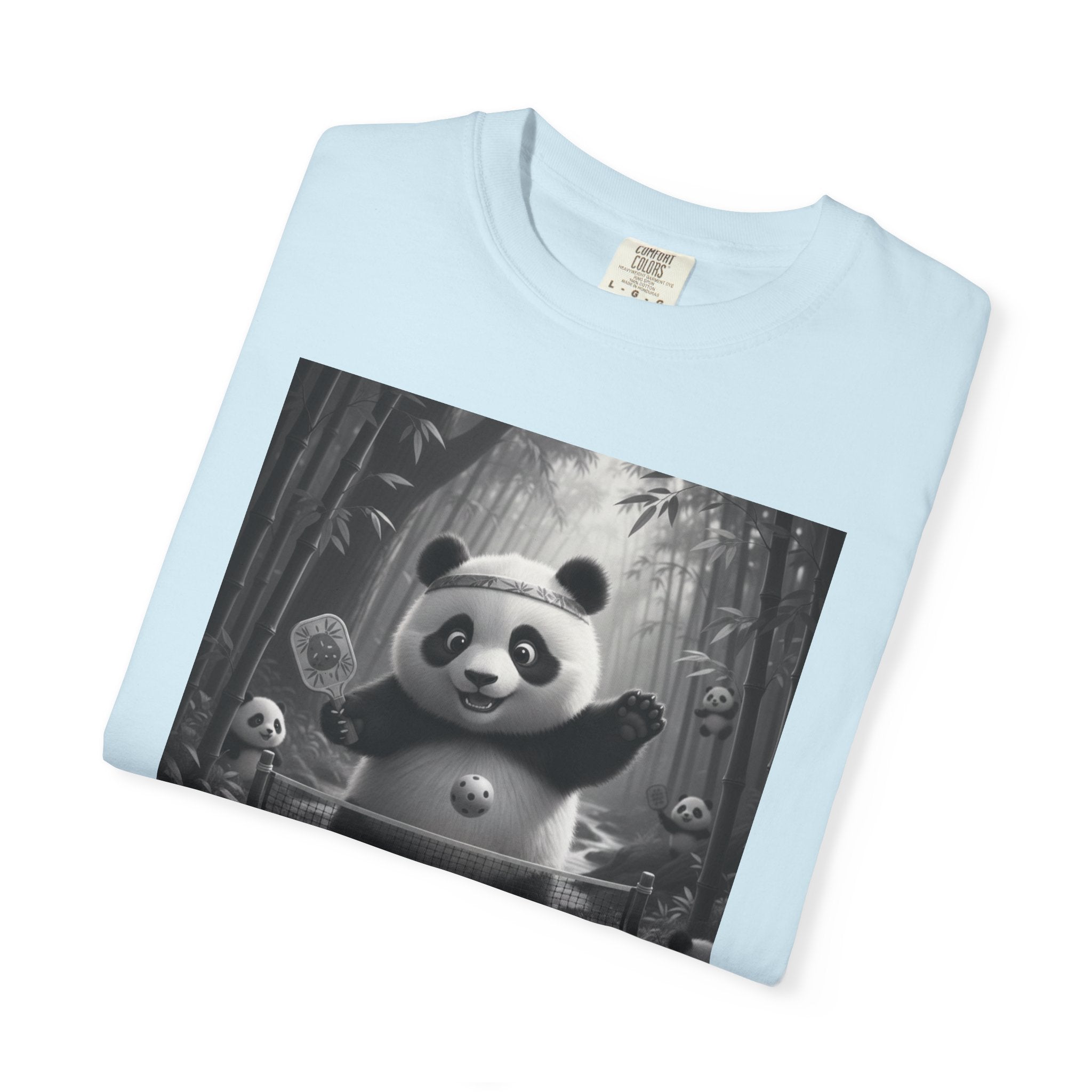Panda Pickleball Bamboo Forest T-Shirt | Monochrome Kawaii Sports Decor