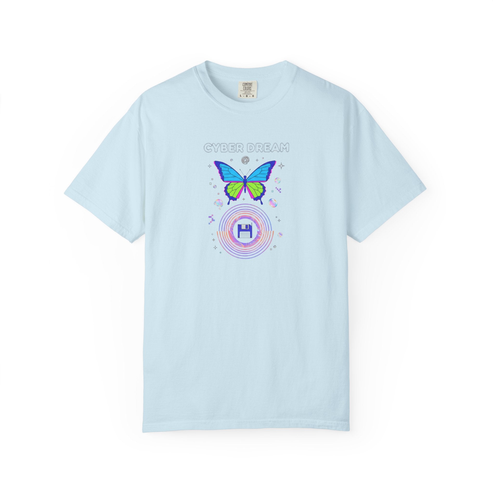 Cyber Dream Butterfly T-shirt | Retro Neon Circle Graphic