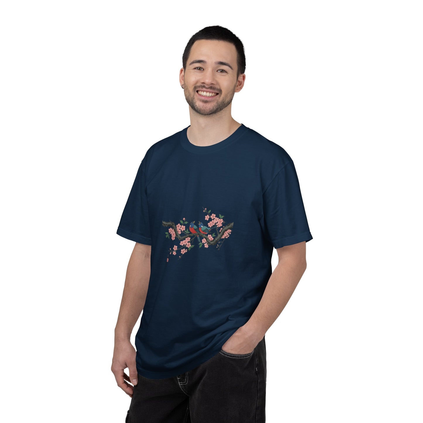 Birds on Cherry Blossom Branch T-Shirt | Japanese Floral Illustration