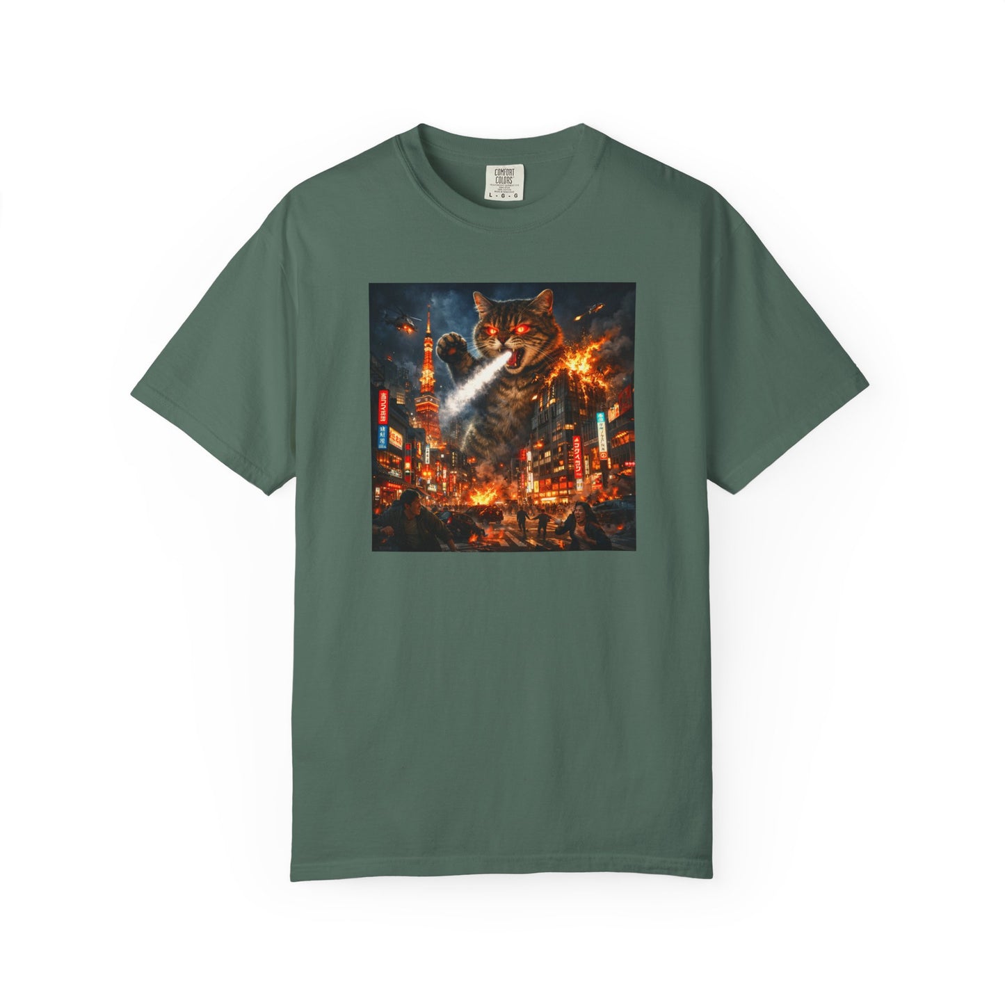Giant Catzilla Kaiju Rampage T-Shirt | Neon City Monster Battle