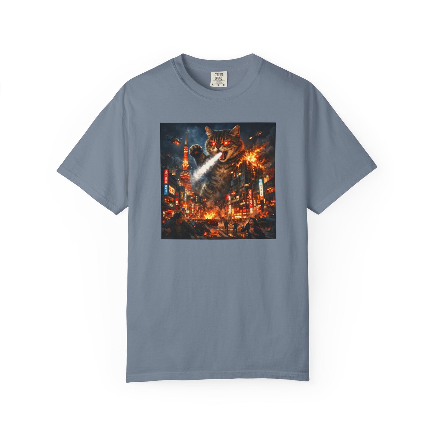 Giant Catzilla Kaiju Rampage T-Shirt | Neon City Monster Battle