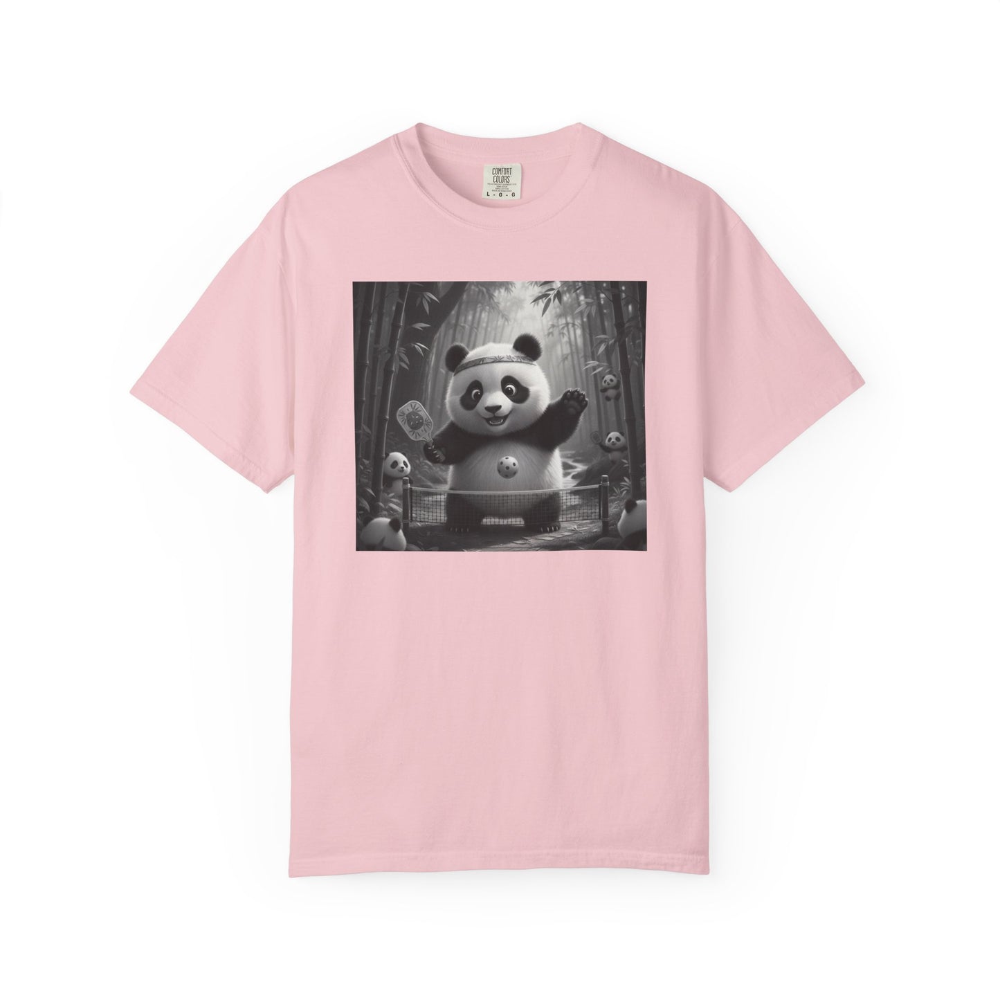 Panda Pickleball Bamboo Forest T-Shirt | Monochrome Kawaii Sports Decor