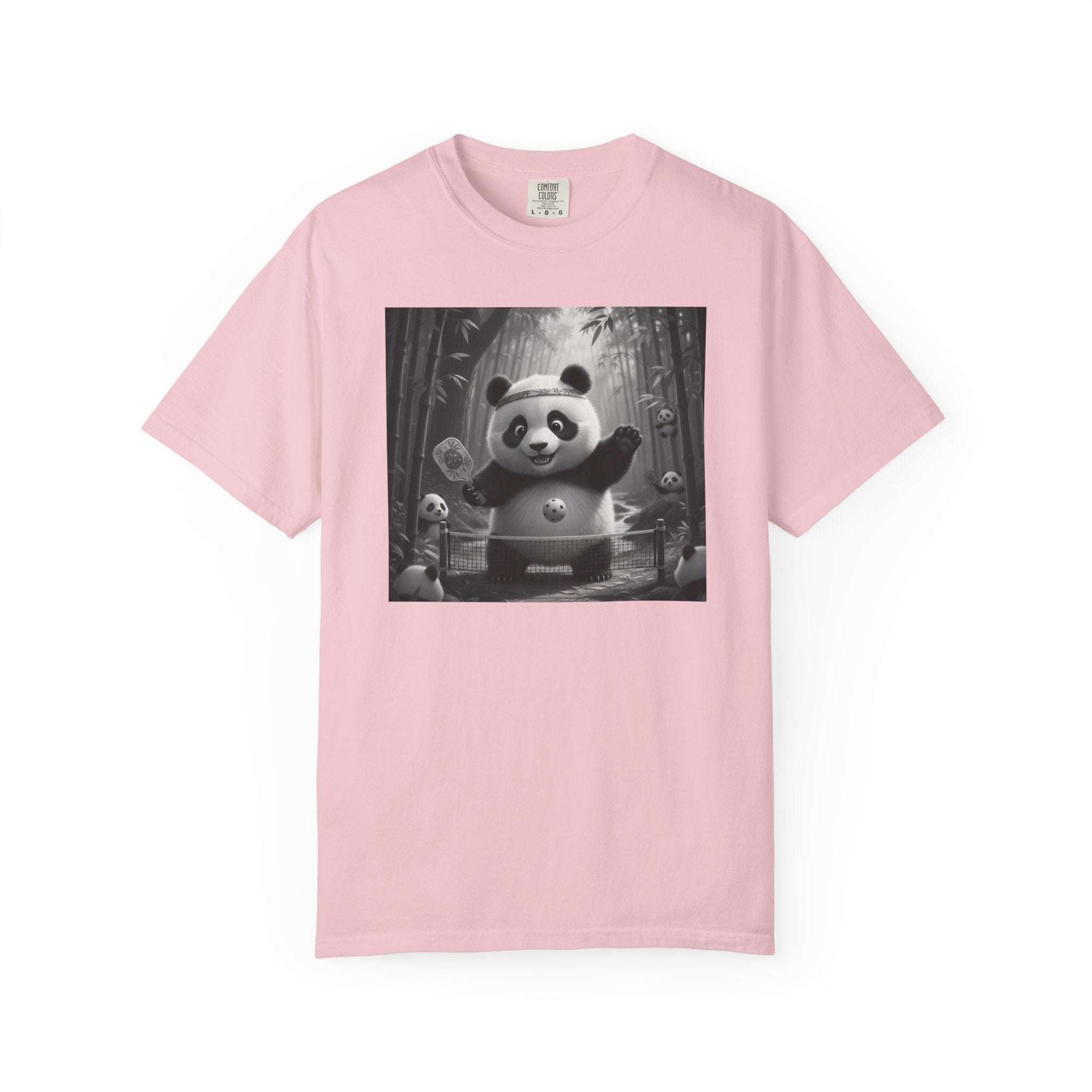 Panda Pickleball Bamboo Forest T-Shirt | Monochrome Kawaii Sports Decor