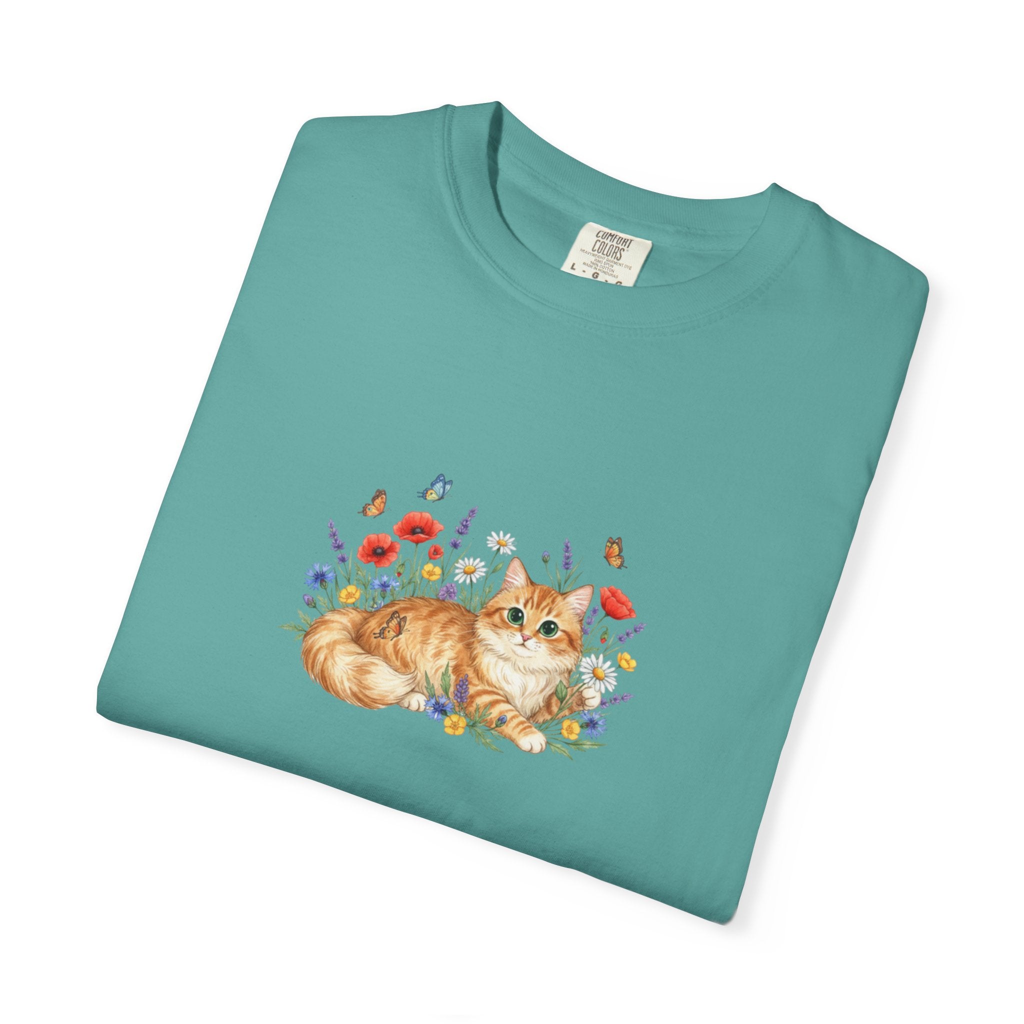 Orange Tabby Cat with Wildflowers T-Shirt | Floral Cat Tee
