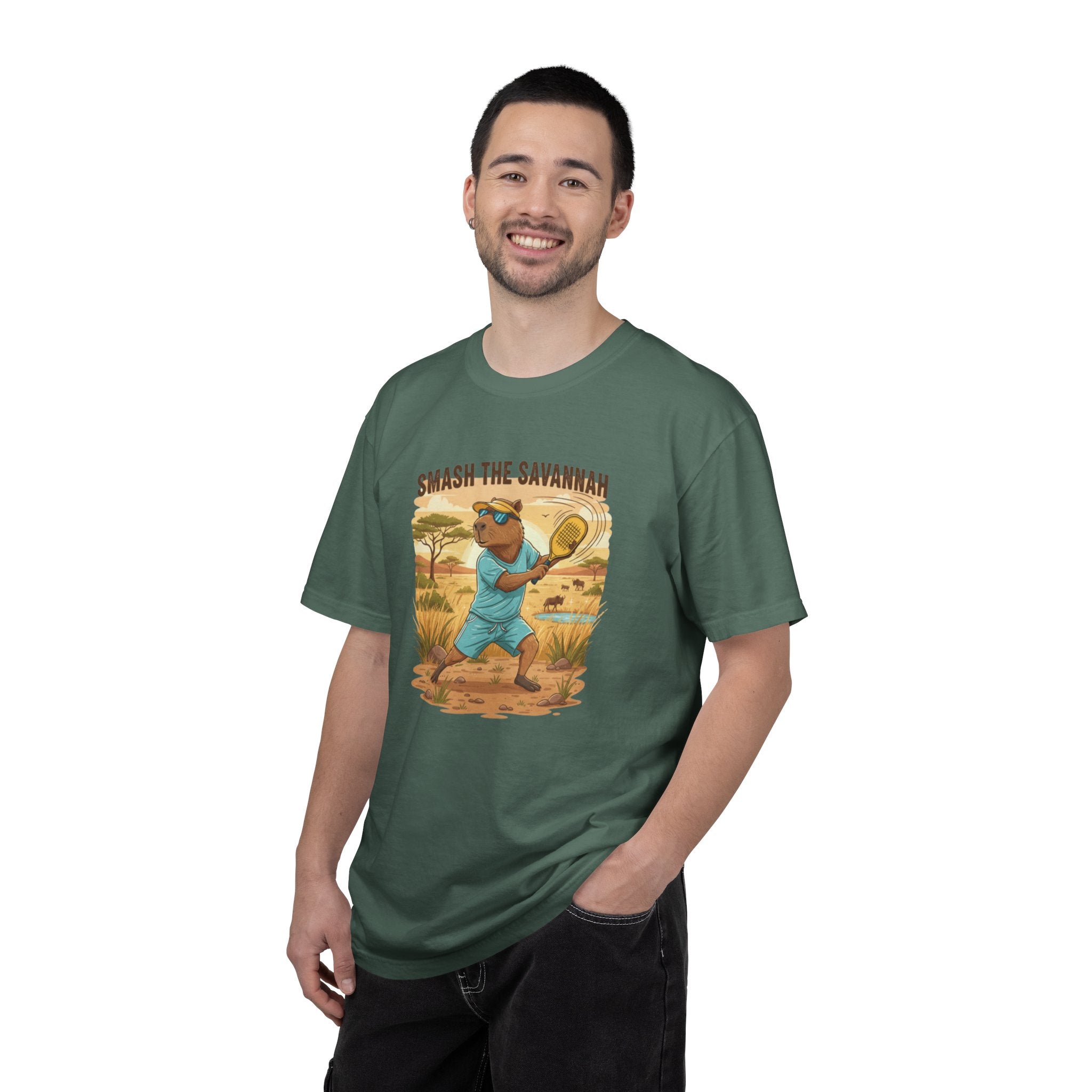 Smash the Savannah Capybara Pickleballer T-Shirt | Animal Sports Graphic Tee