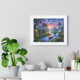 Celestial River Journey Digital Art Print - Whimsical Fantasy Landscape with Floating Castle, Glowing Forest