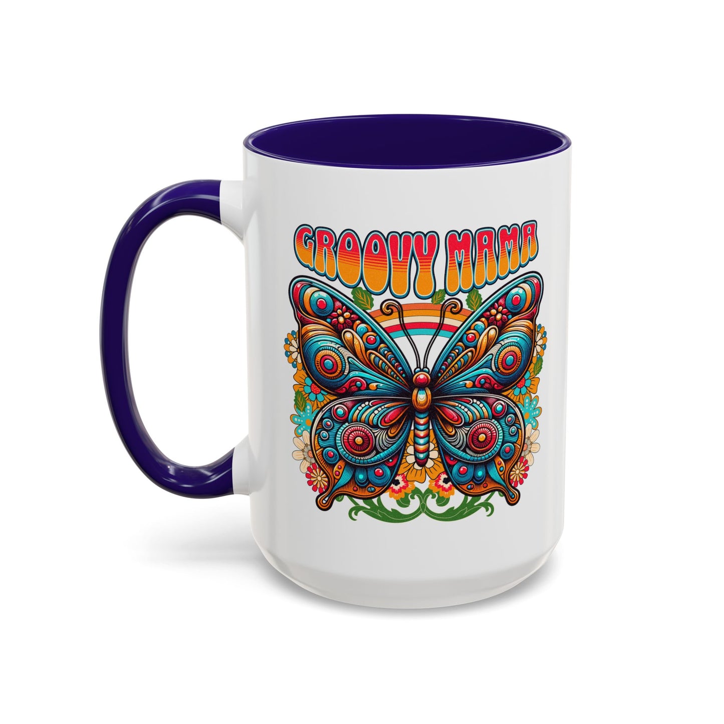Groovy Mama Butterfly Mug | Retro Psychedelic Floral Design