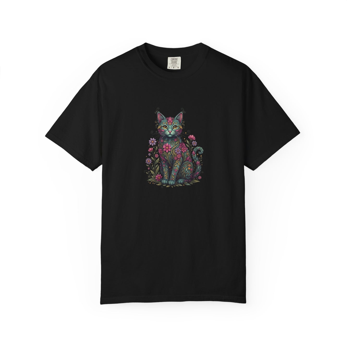 Floral Cat Illustration T-Shirt | Botanical Kitty Tee