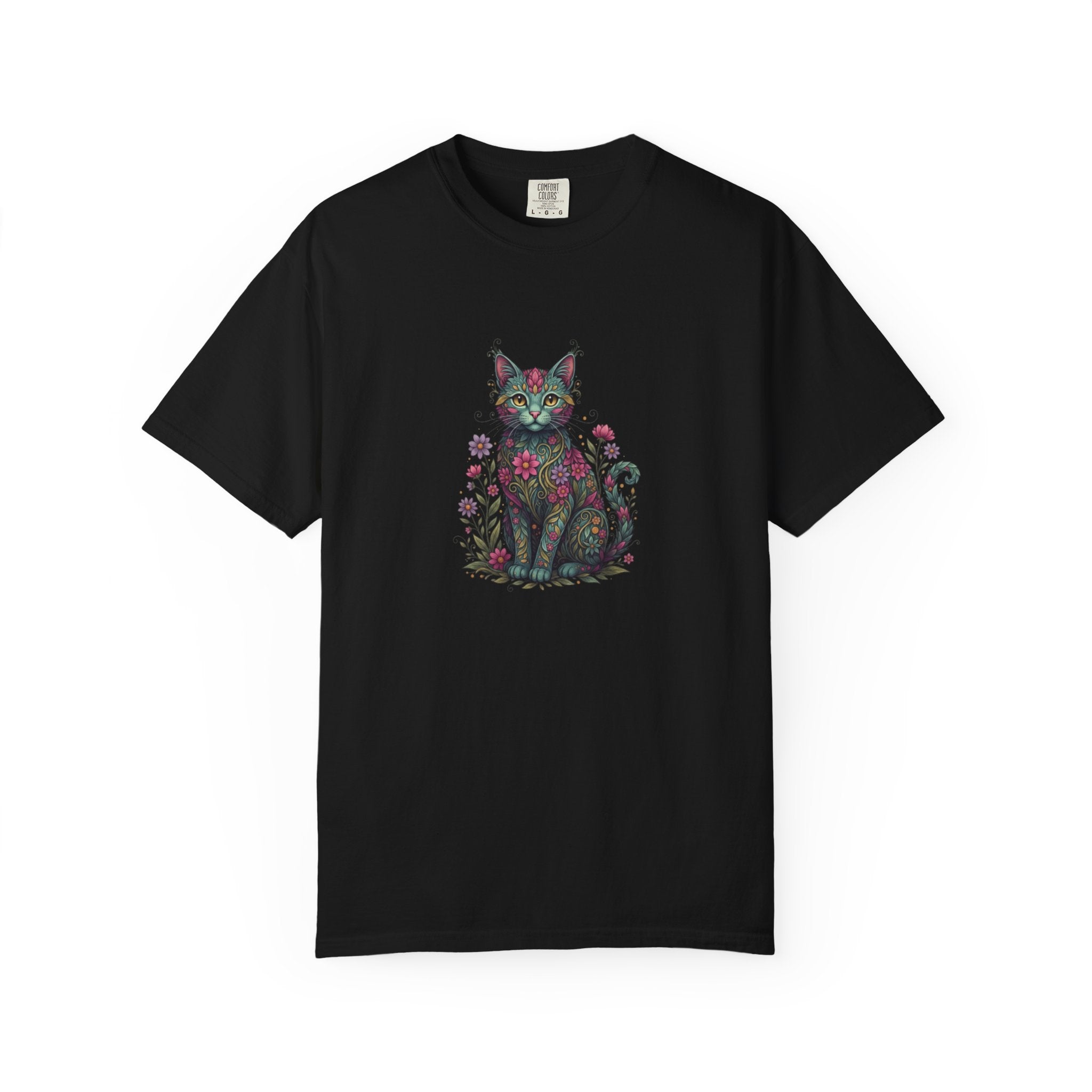 Floral Cat Illustration T-Shirt | Botanical Kitty Tee