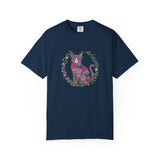 Floral Cat Illustration T-shirt | Botanical Kitty Circle Print