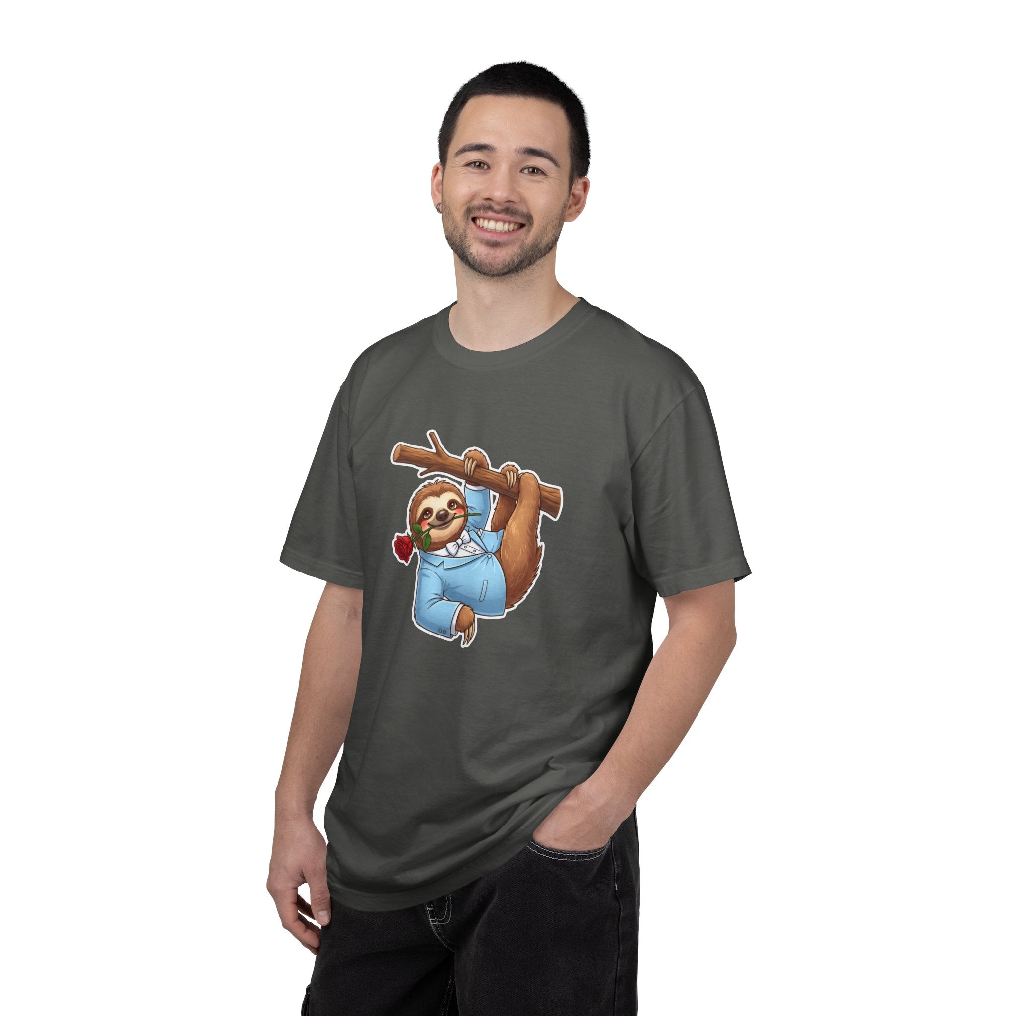 Sloth with Rose on Branch T-shirt | Cute Relaxed Animal Tee