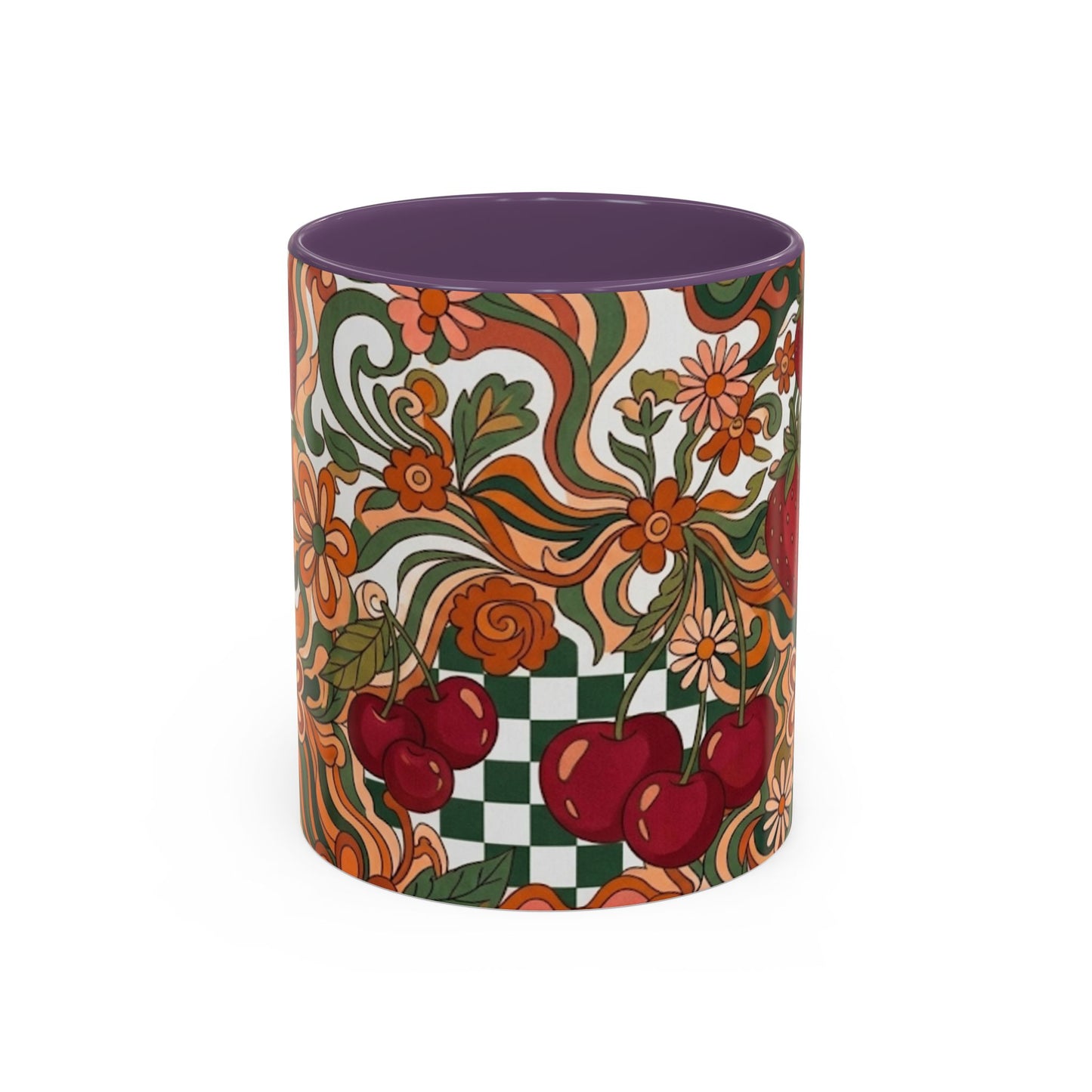 Vintage Cherry Strawberry Pattern Accent Mug | 11oz 15oz