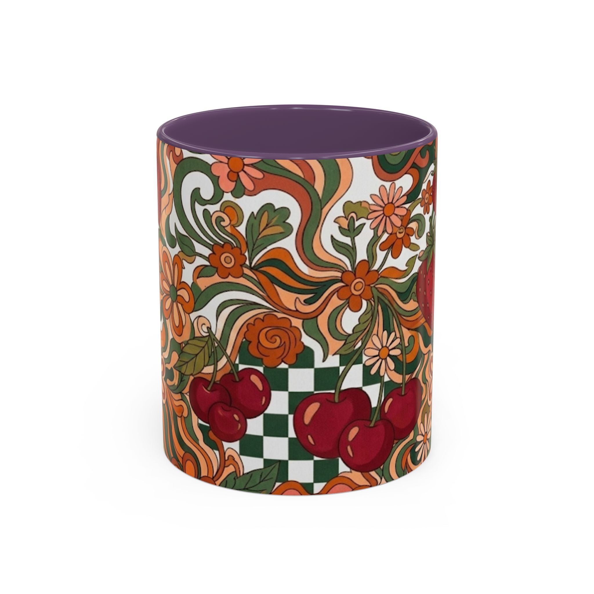 Vintage Cherry Strawberry Pattern Accent Mug | 11oz 15oz