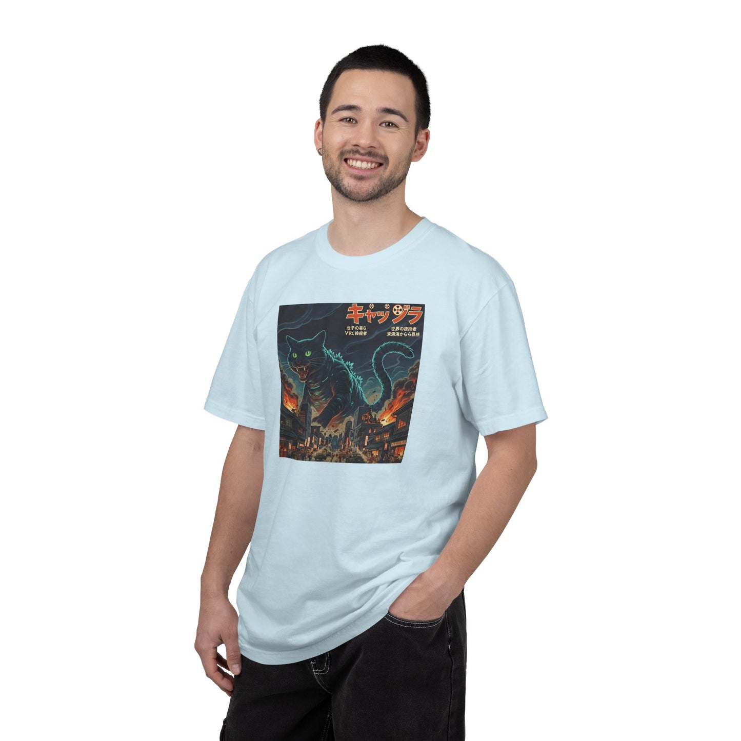 Giant Neon Cat Rampage T-Shirt | Retro City Kaiju Artwork