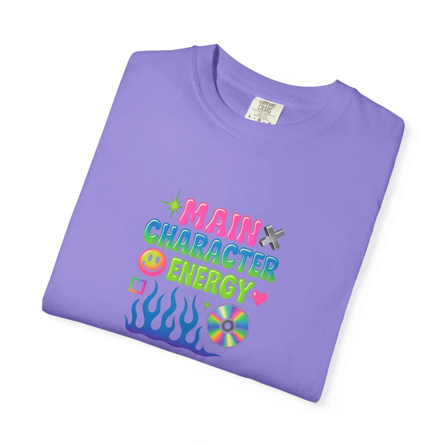 Main Character Energy T-shirt | Colorful Flame, Smiley Icons