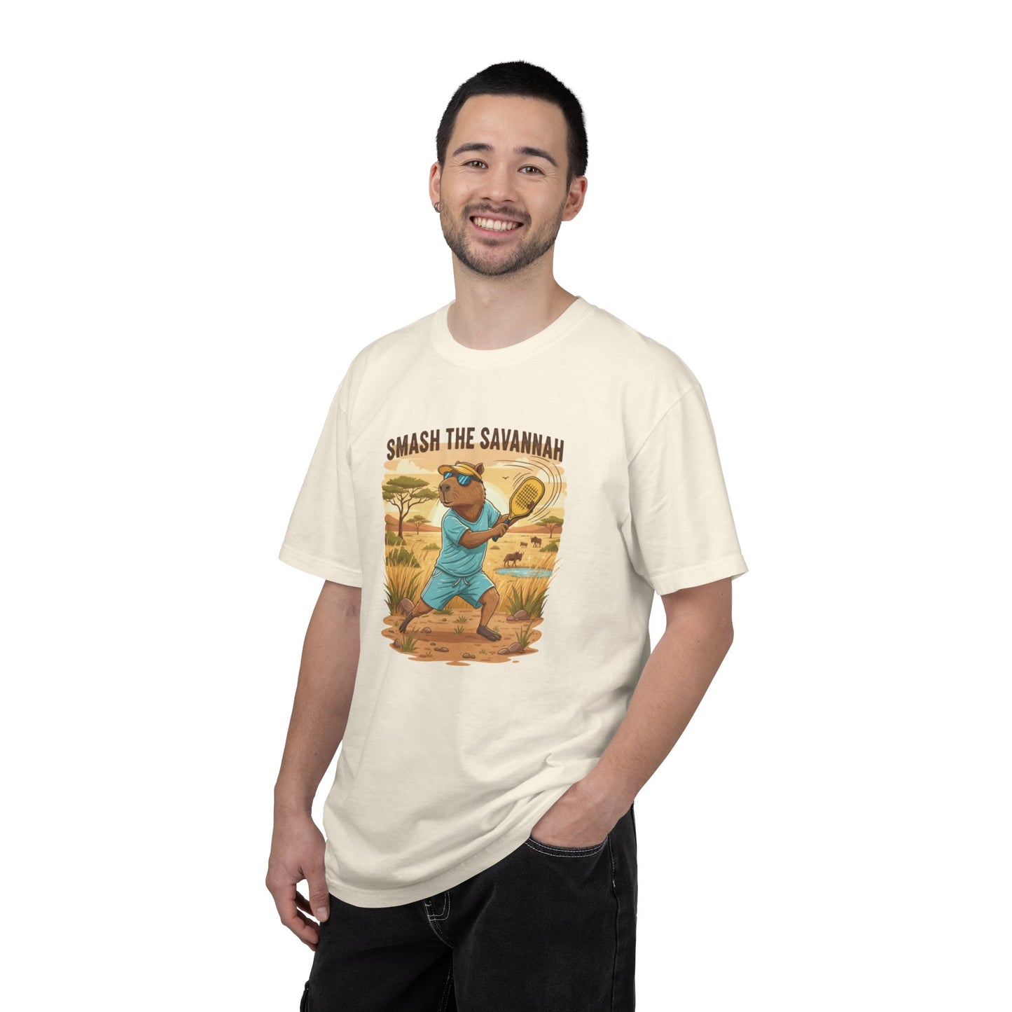 Smash the Savannah Capybara Pickleballer T-Shirt | Animal Sports Graphic Tee