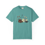 Camping Mountain Outdoors Graphic T-shirt | Hiking Boots Trees Flowers