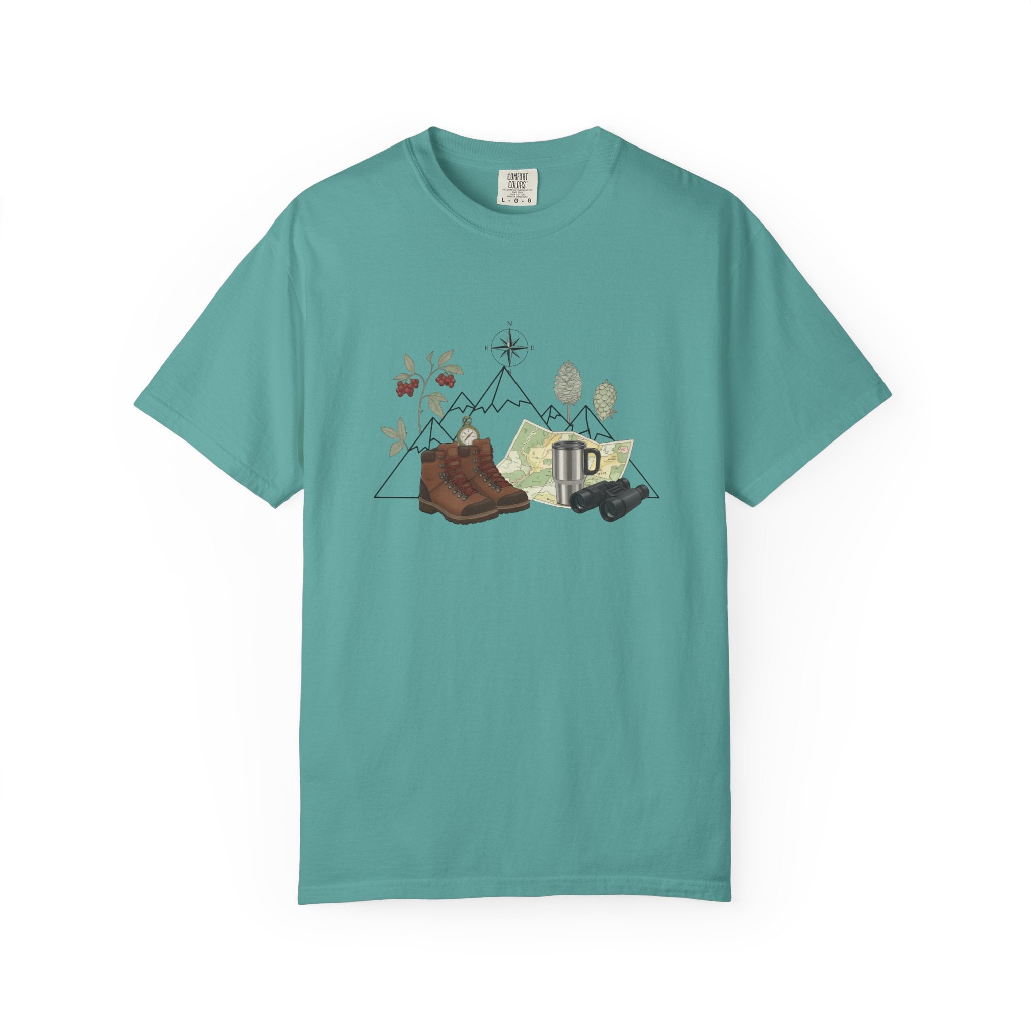 Camping Mountain Outdoors Graphic T-shirt | Hiking Boots Trees Flowers