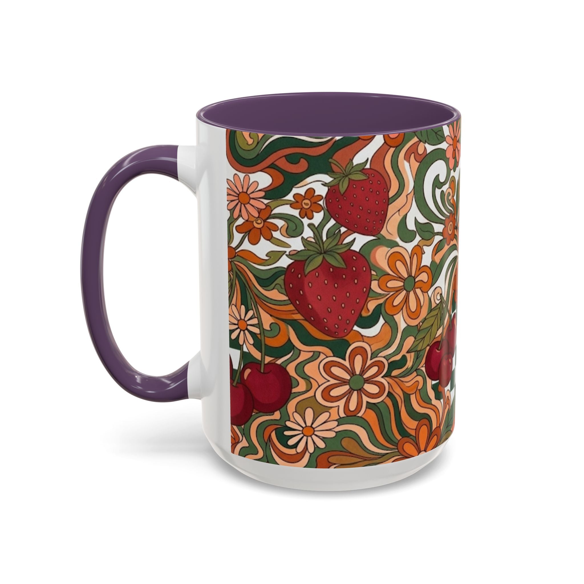 Vintage Cherry Strawberry Pattern Accent Mug | 11oz 15oz