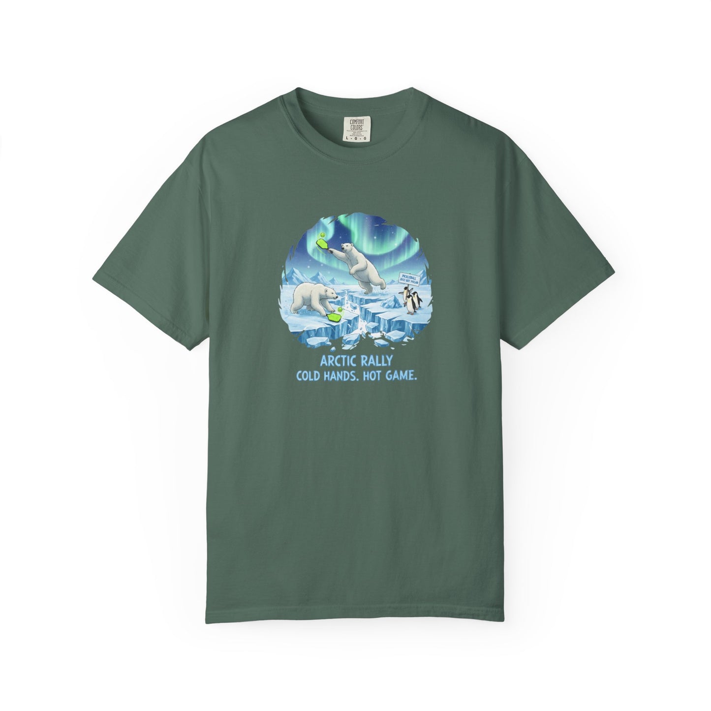Arctic Rally Polar Bears Playing Pickleball T-Shirt | Northern Lights Illustration