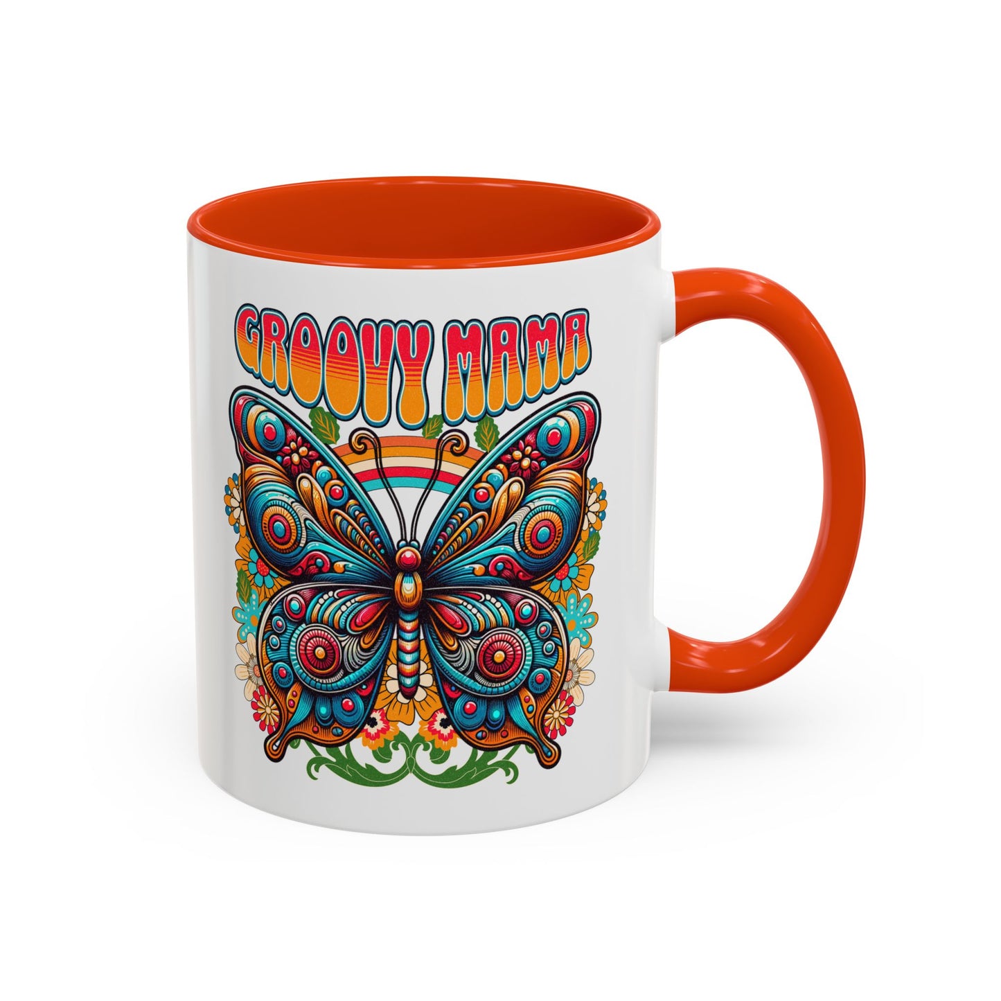 Groovy Mama Butterfly Mug | Retro Psychedelic Floral Design