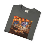 Whiskers and the Wondrous Noodles Cat Bar Ramen Scene T-shirt | Cozy Pub Cat Illustration