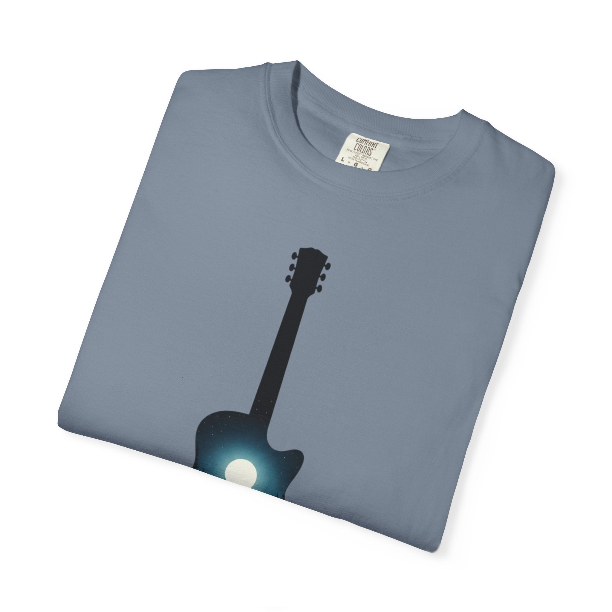 Moonlit Acoustic Guitar T-Shirt | Night Sky Guitar Silhouette