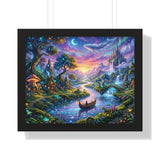 Celestial River Journey Digital Art Print - Whimsical Fantasy Landscape with Floating Castle, Glowing Forest