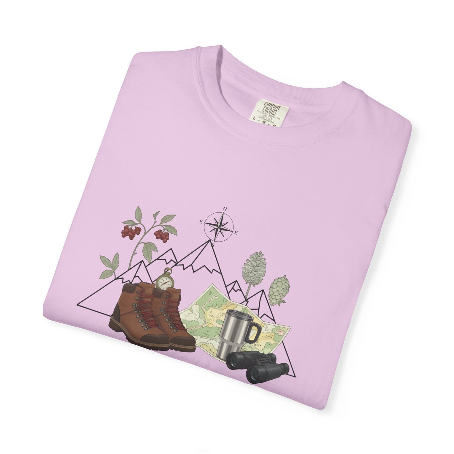 Camping Mountain Outdoors Graphic T-shirt | Hiking Boots Trees Flowers