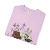Camping Mountain Outdoors Graphic T-shirt | Hiking Boots Trees Flowers