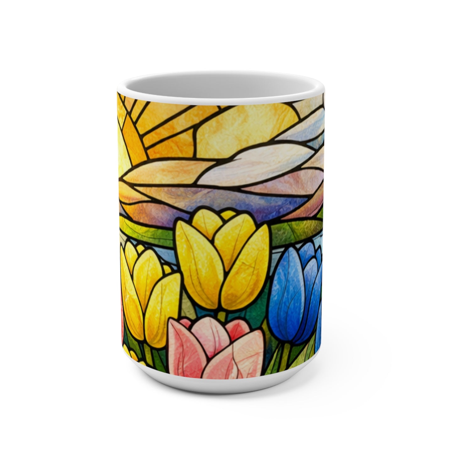 Stained Glass Tulips Mug | Floral Sunrise Ceramic Mug