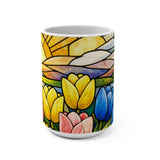 Stained Glass Tulips Mug | Floral Sunrise Ceramic Mug