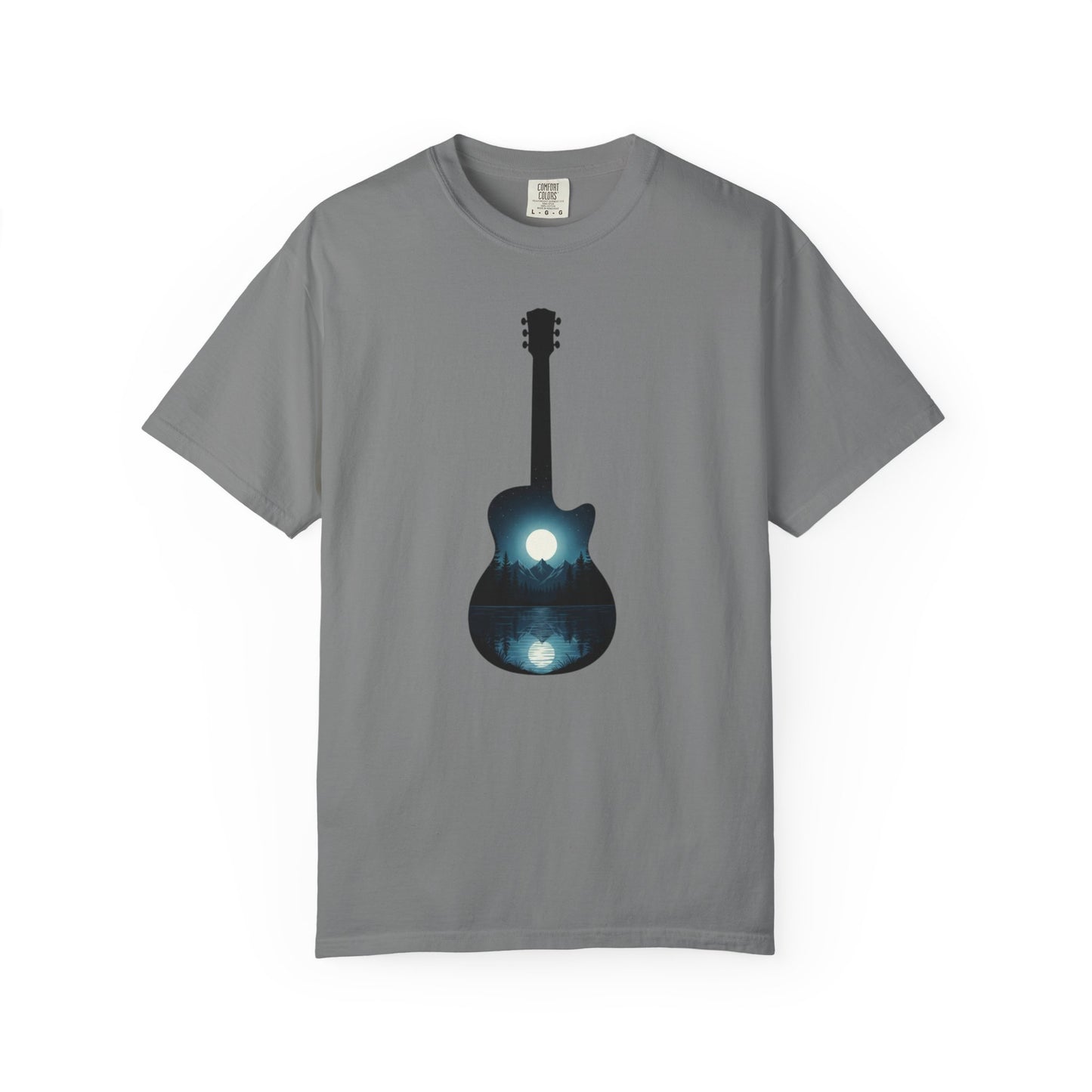 Moonlit Acoustic Guitar T-Shirt | Night Sky Guitar Silhouette
