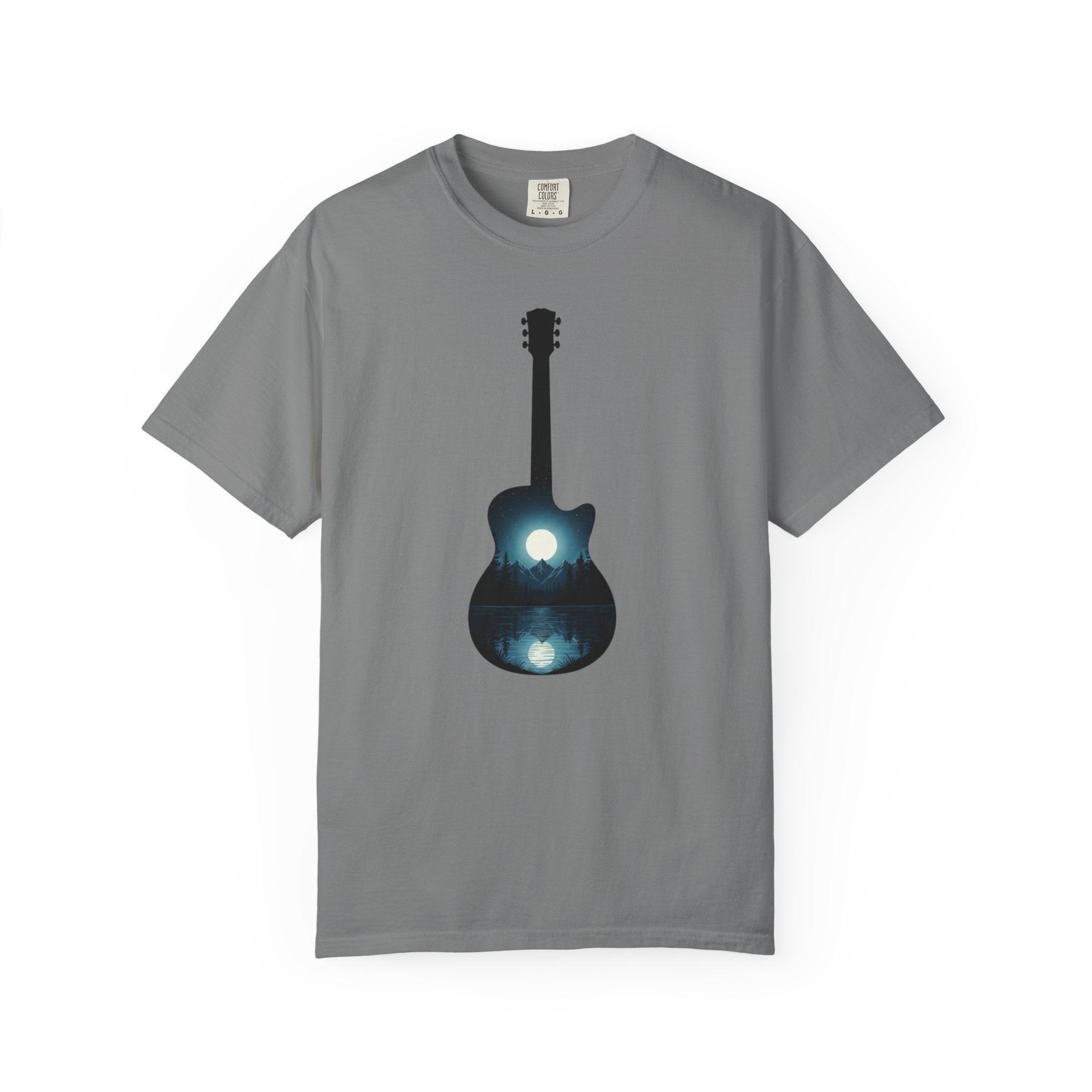 Moonlit Acoustic Guitar T-Shirt | Night Sky Guitar Silhouette